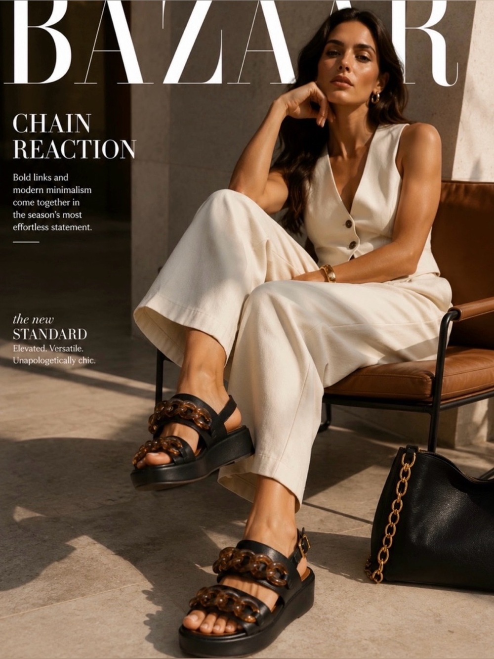 See By Chloe Cognac Platform Sandal with Tortoiseshell Links 6 - Picture 5 of 7